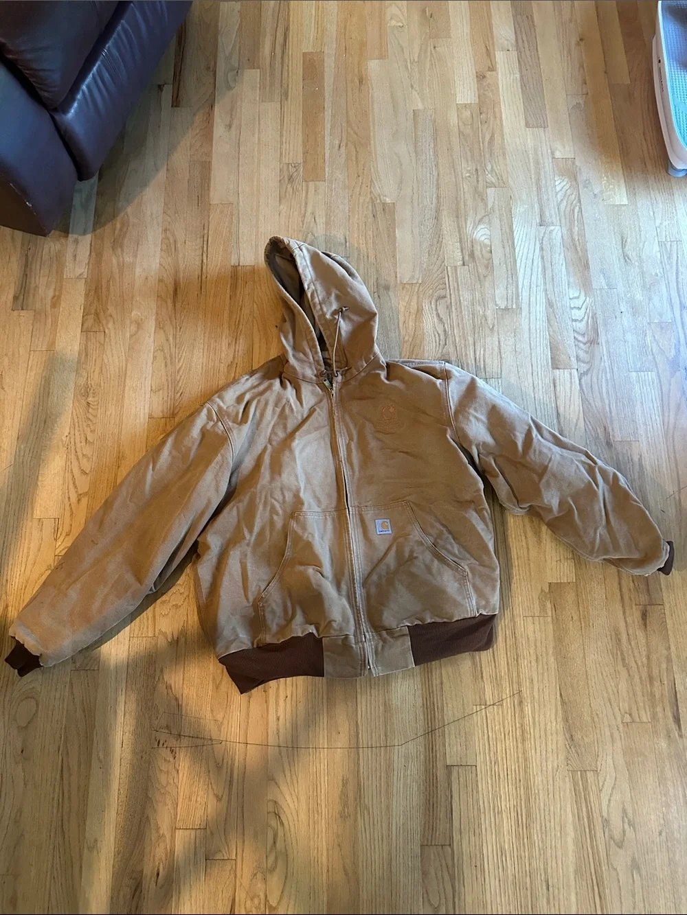Carhartt XL Tan Hooded Work Jacket with Brown Trim